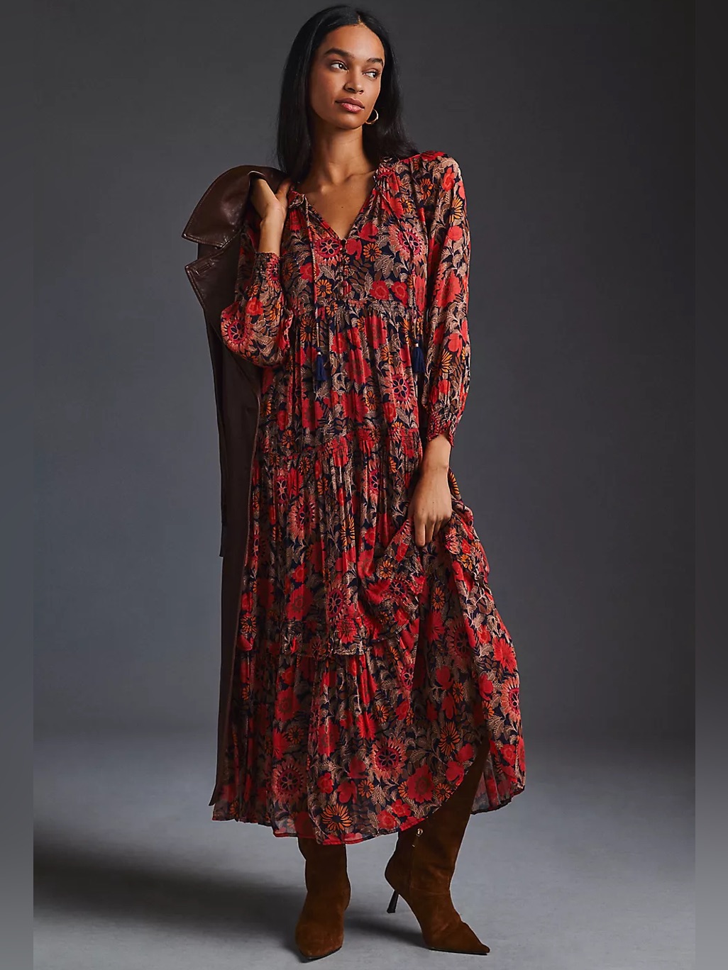 Nwt Anthropologie Marais Printed Chiffon Maxi Dress Red Floral Boho S Small